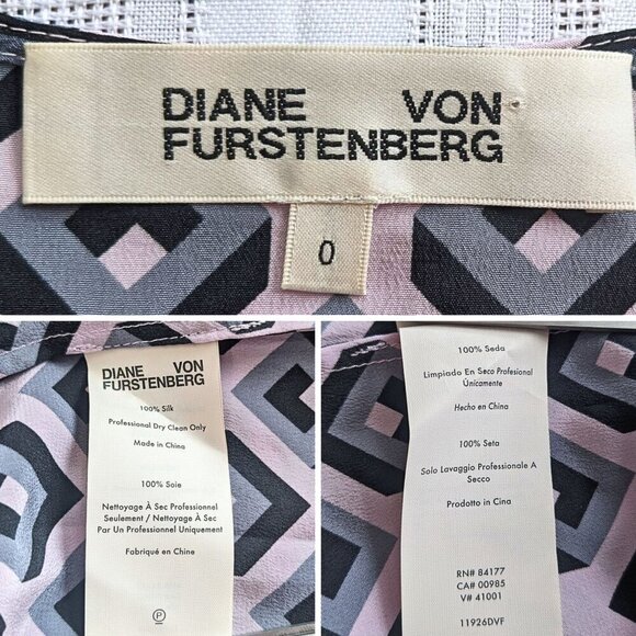 DIANE VON FURSTENBERG Purple Gray Keyhole Geometric Drop Waist Mini Dress Sz 0 - Picture 3 of 10